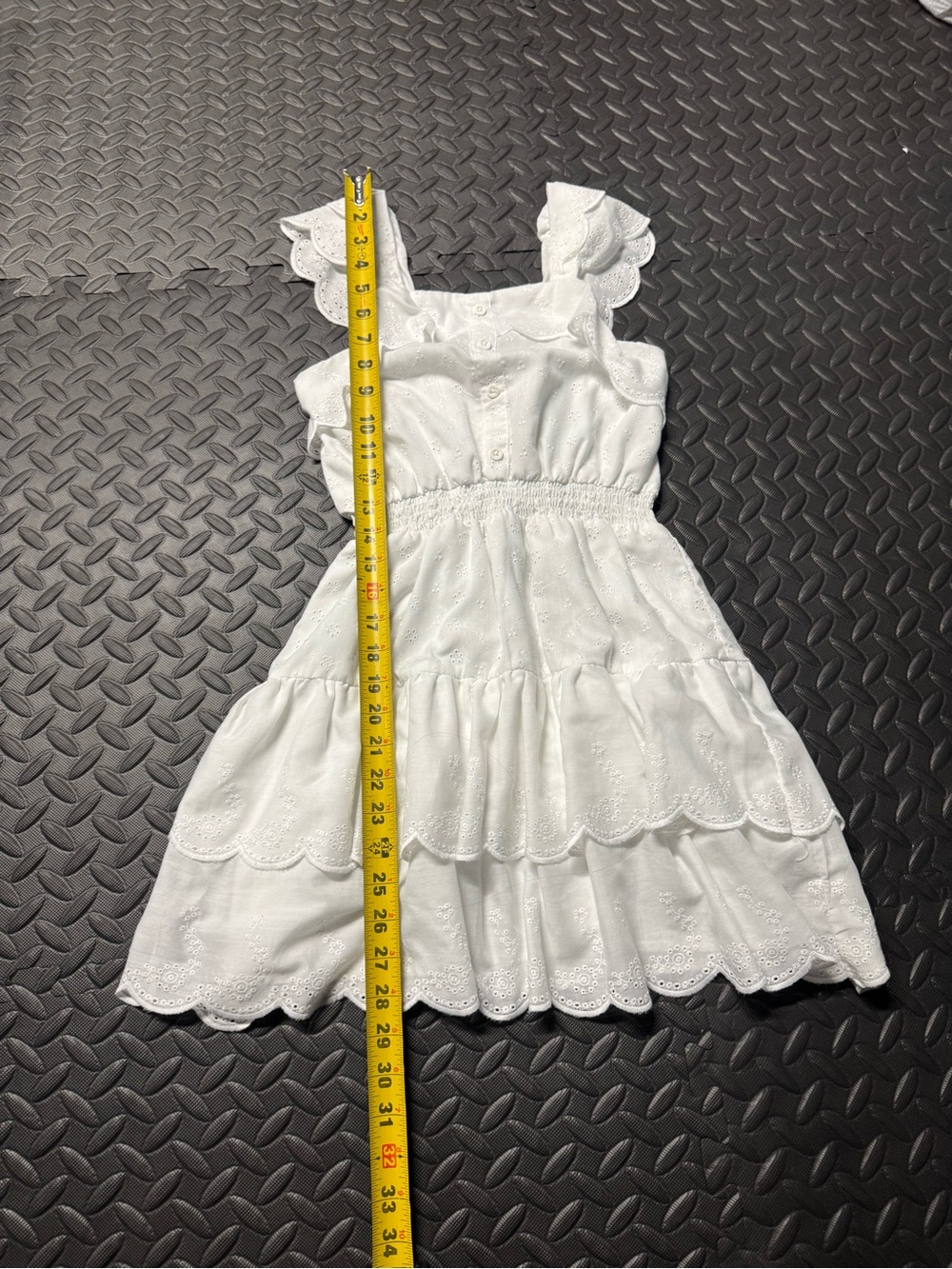 Girls White Eyelet Embroidered Ruffle Tiered Summer Dress - Picture 7 of 8